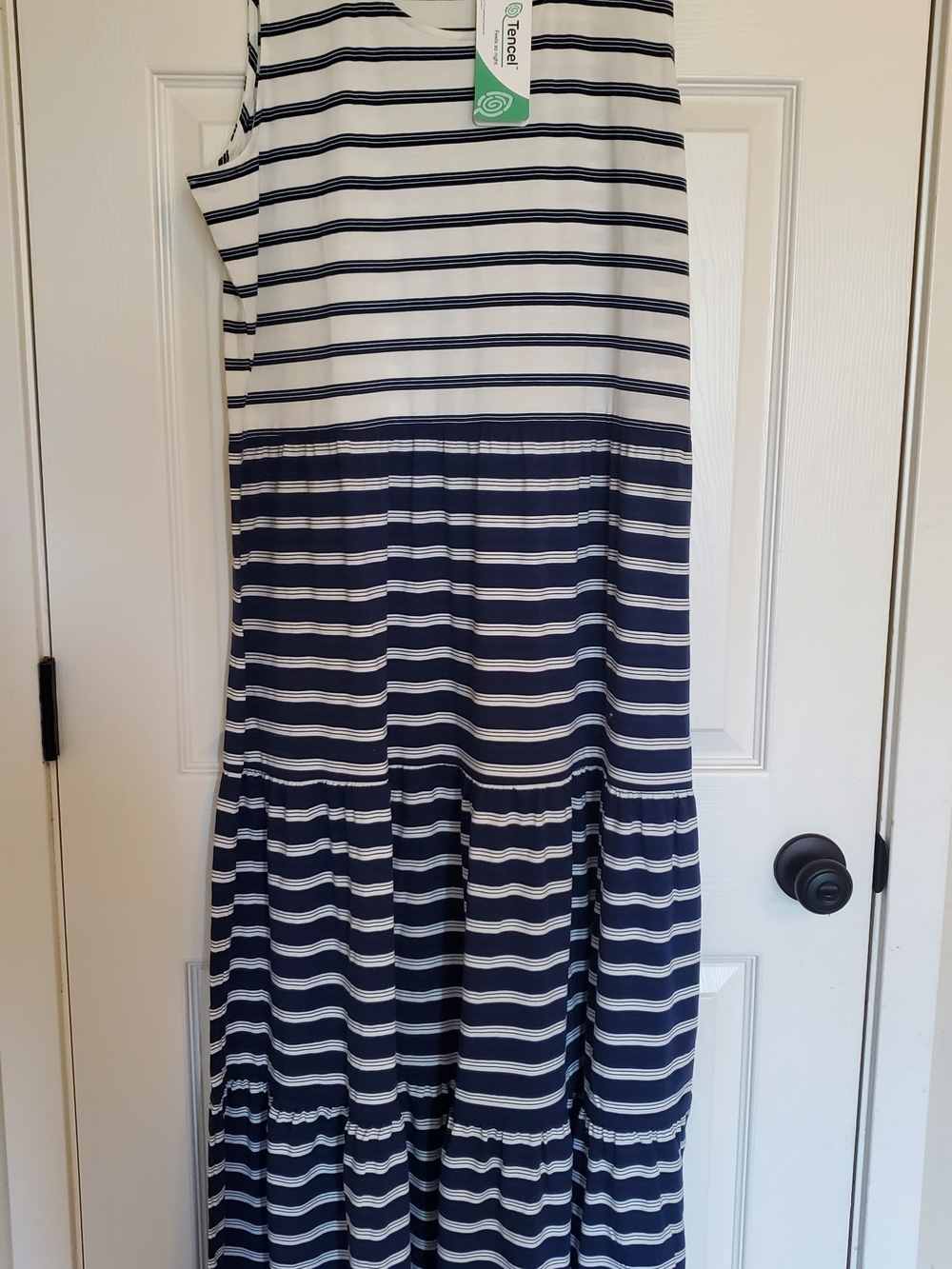 Lands' End Navy and White Striped Sleeveless Maxi Dress